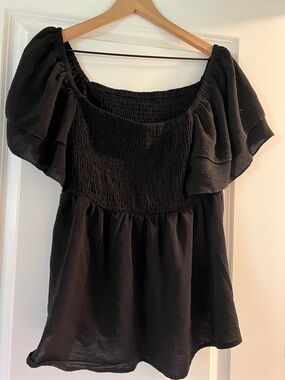 SHEIN Black Off-Shoulder Smocked Flutter Sleeve Top